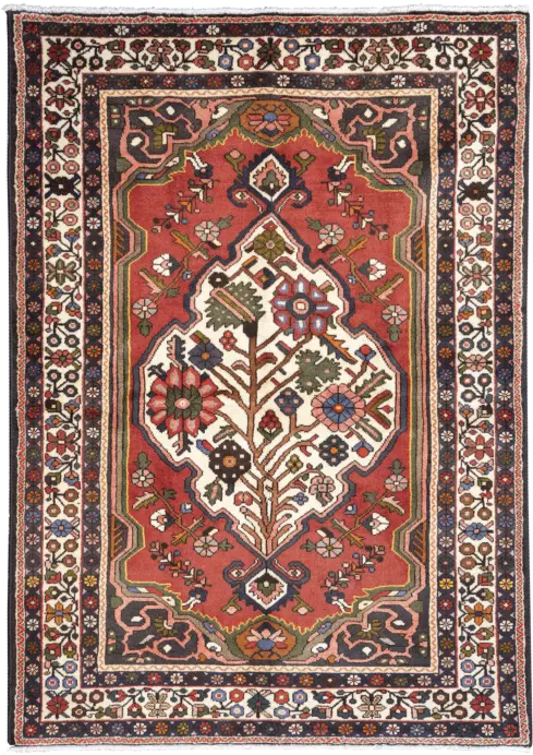 Antique Bakhtiari Rectangle Red Rug 4×6 Wool-Cotton