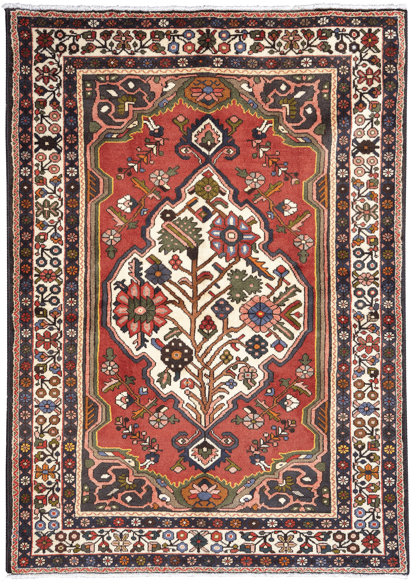 Antique Bakhtiari Rectangle Red Rug 4×6 Wool-Cotton
