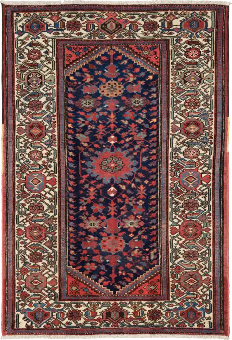 Antique Bakhtiari Rectangle Blue Rug 5×7 Wool-Cotton