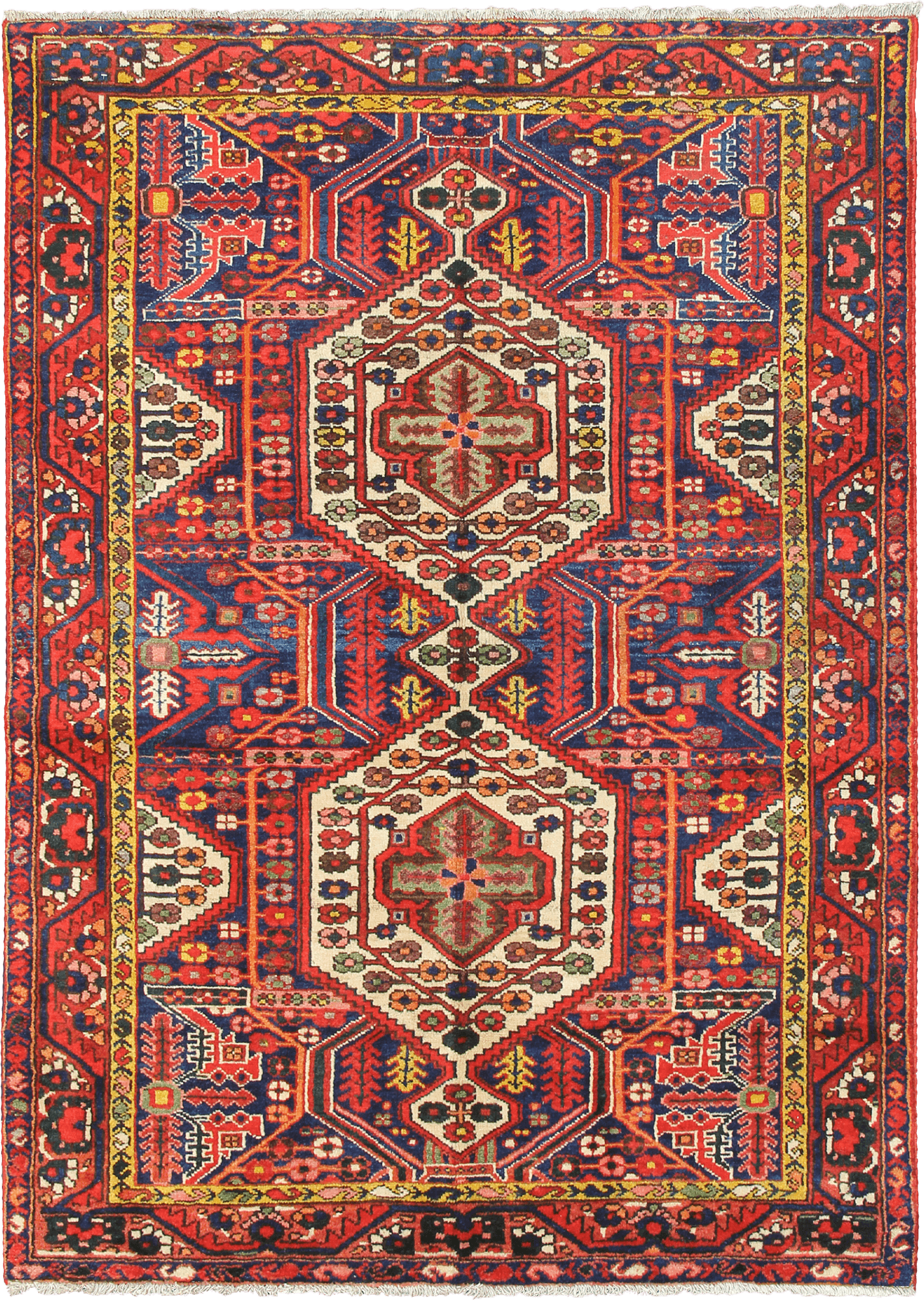 Antique Bakhtiari Rectangle Multicolored Rug 5×7 Wool-Cotton