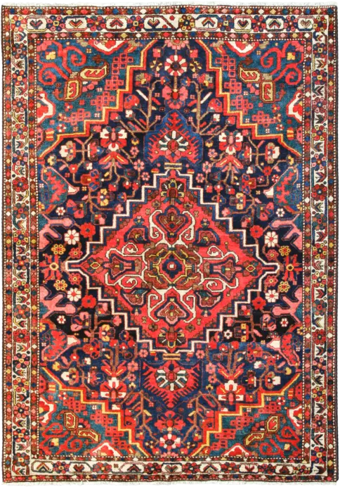 Antique Bakhtiari Rectangle Blue Rug 5×7 Wool-Cotton
