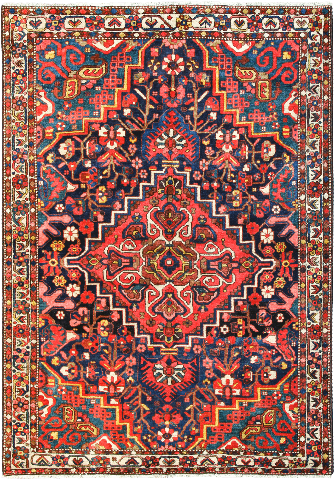 Antique Bakhtiari Rectangle Blue Rug 5×7 Wool-Cotton
