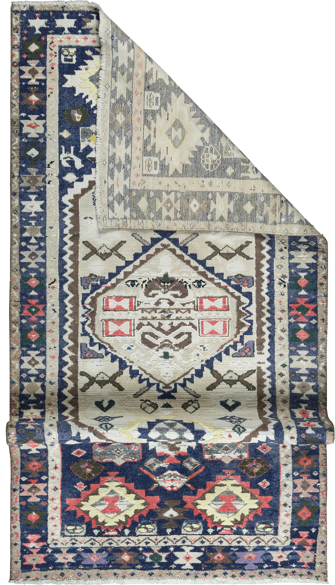 Patina Hamadan Rectangle White Blue Rug 3×7 Wool-Cotton