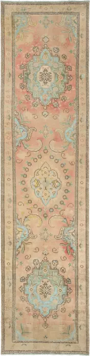 Modern Tabriz Runner Pink Rug 3×11 Wool-Cotton