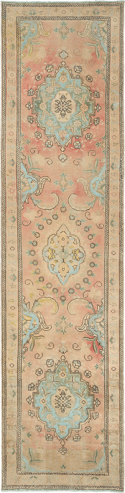 Modern Tabriz Runner Pink Rug 3×11 Wool-Cotton