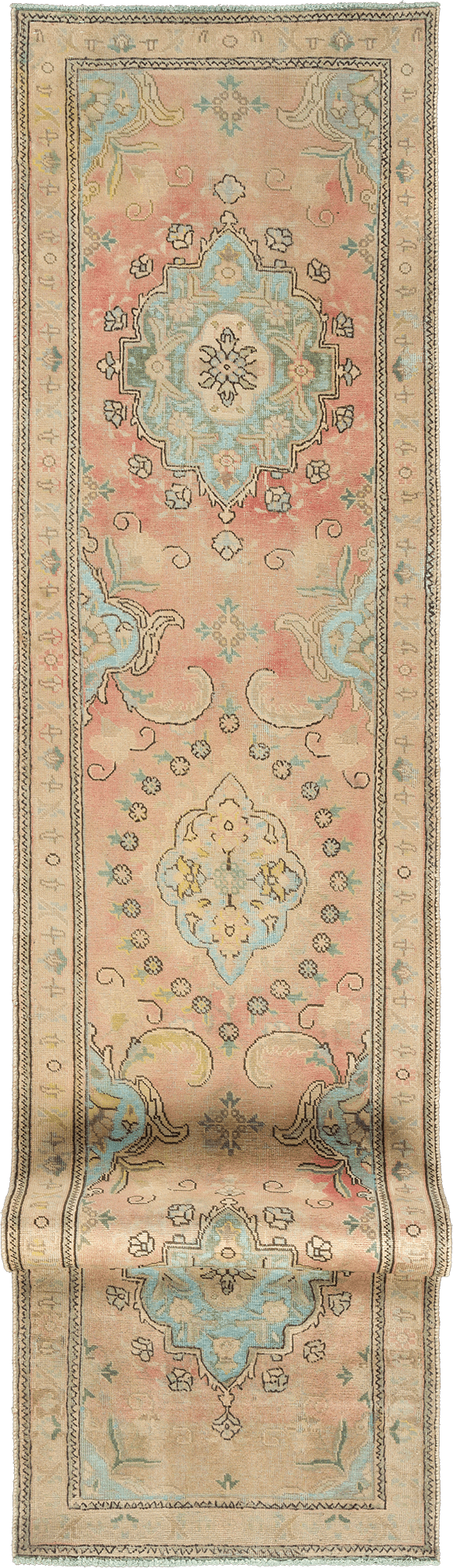 Modern Tabriz Runner Pink Rug 3×11 Wool-Cotton