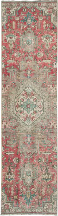 Modern Heriz Runner Red Rug 3×11 Wool-Cotton
