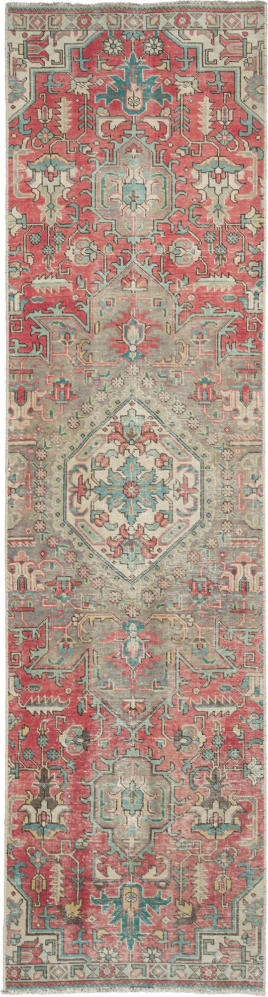 Modern Heriz Runner Red Rug 3×11 Wool-Cotton
