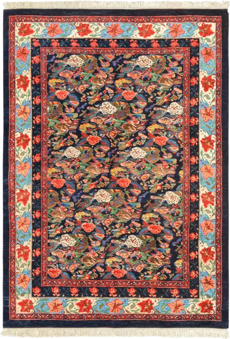 Newly Woven Heritage Senneh Rectangle Blue Rug 5×8 Wool-Cotton