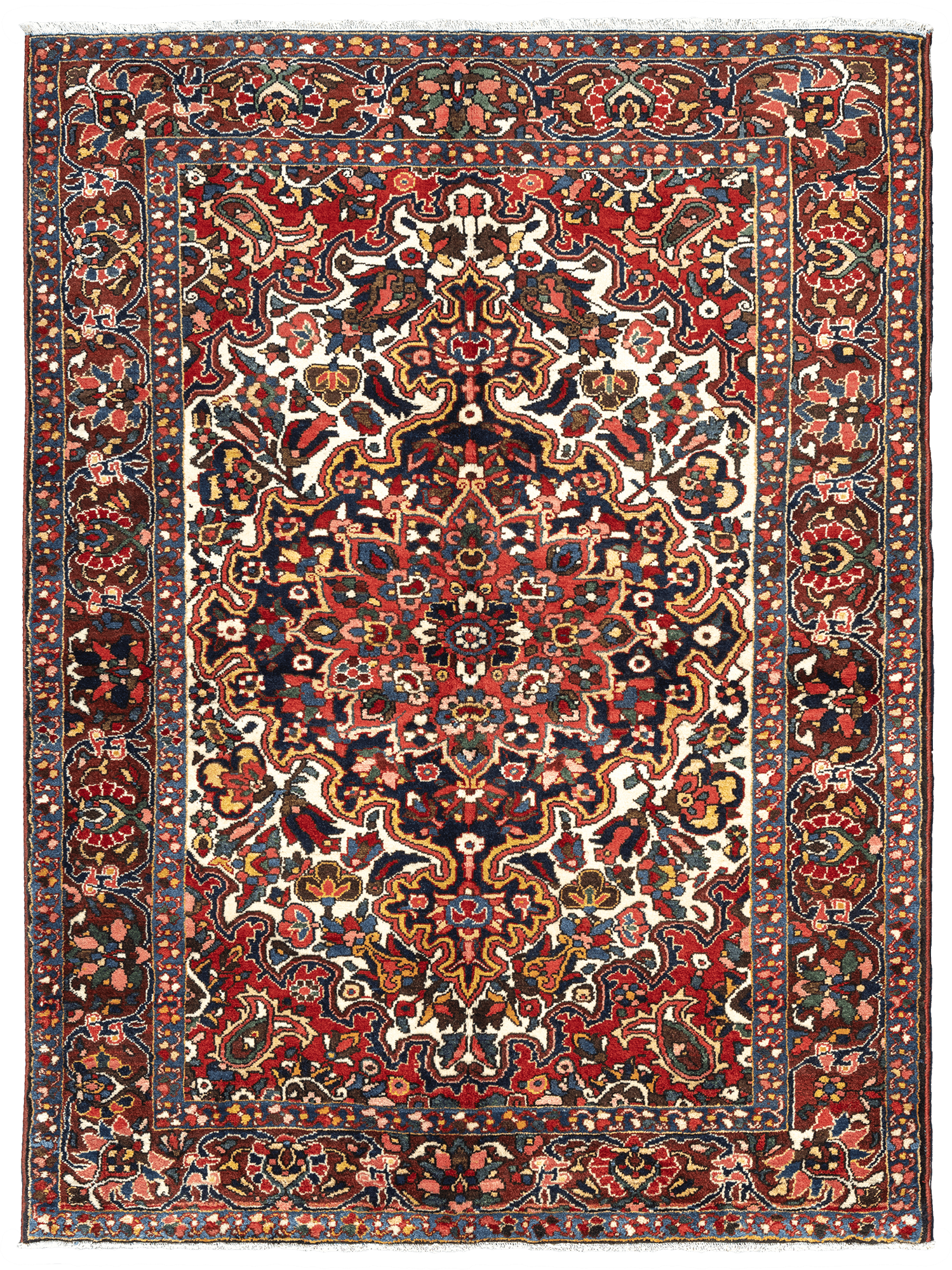 Antique Bakhtiari Rectangle Multicolored Rug 5×7 Wool-Cotton