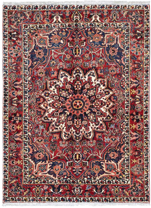 Antique Bakhtiari Rectangle Red Rug 5×7 Wool-Cotton