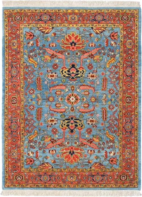 Newly Woven Heritage Heriz Rectangle Blue Rug 5×7 Wool-Cotton