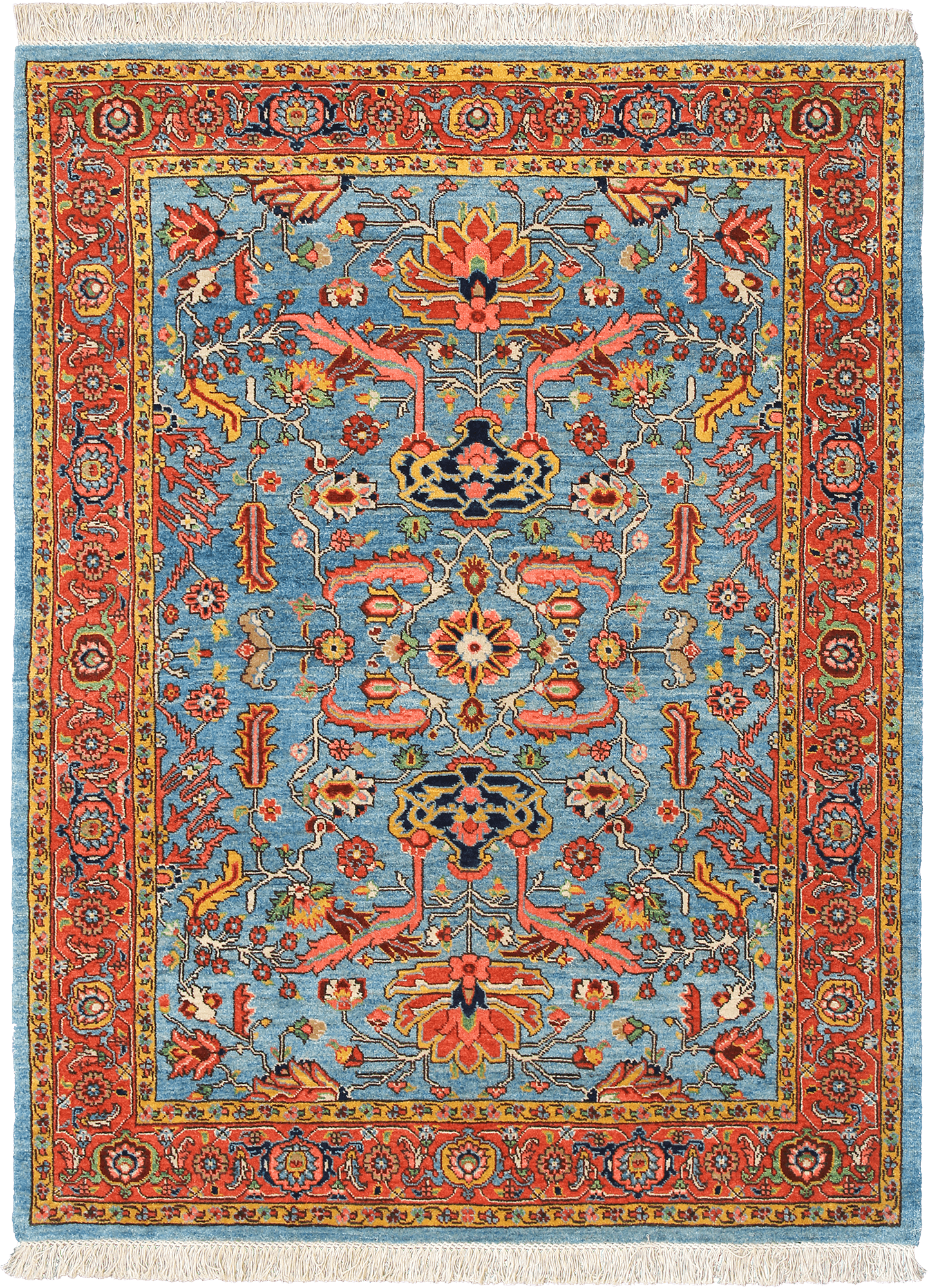 Newly Woven Heritage Heriz Rectangle Blue Rug 5×7 Wool-Cotton