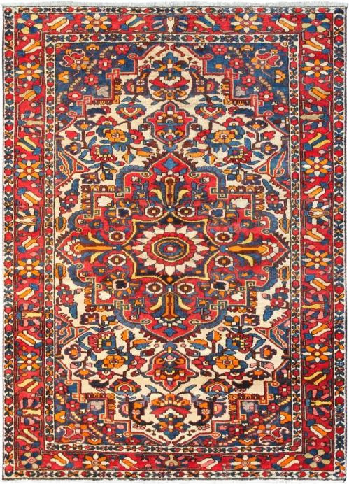 Heritage Bakhtiari Rectangle Beige Rug 5×7 Wool-Cotton