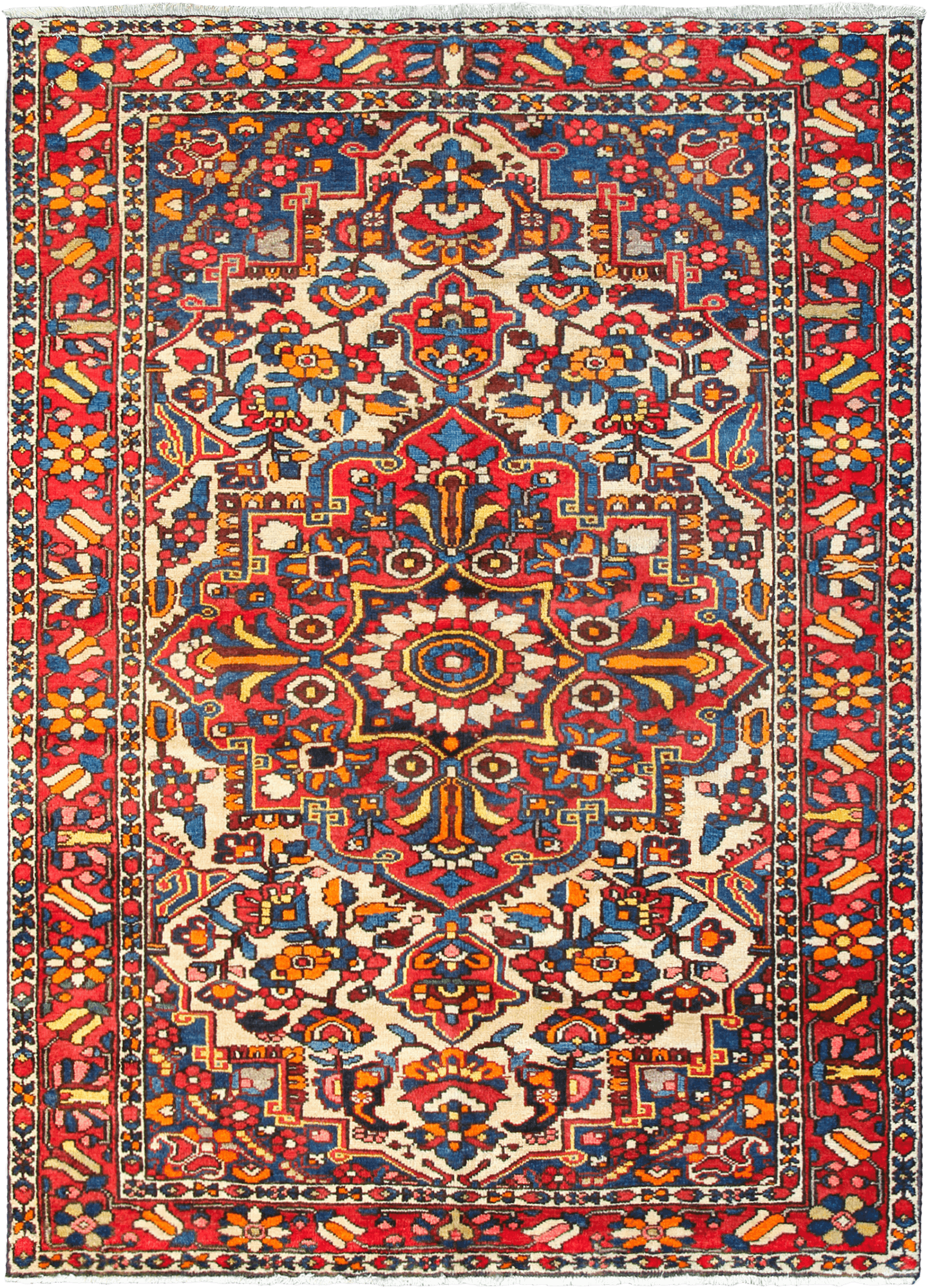 Heritage Bakhtiari Rectangle Beige Rug 5×7 Wool-Cotton