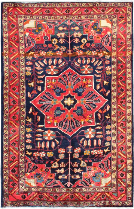 Antique Bakhtiari Rectangle Blue Rug 5×8 Wool-Cotton