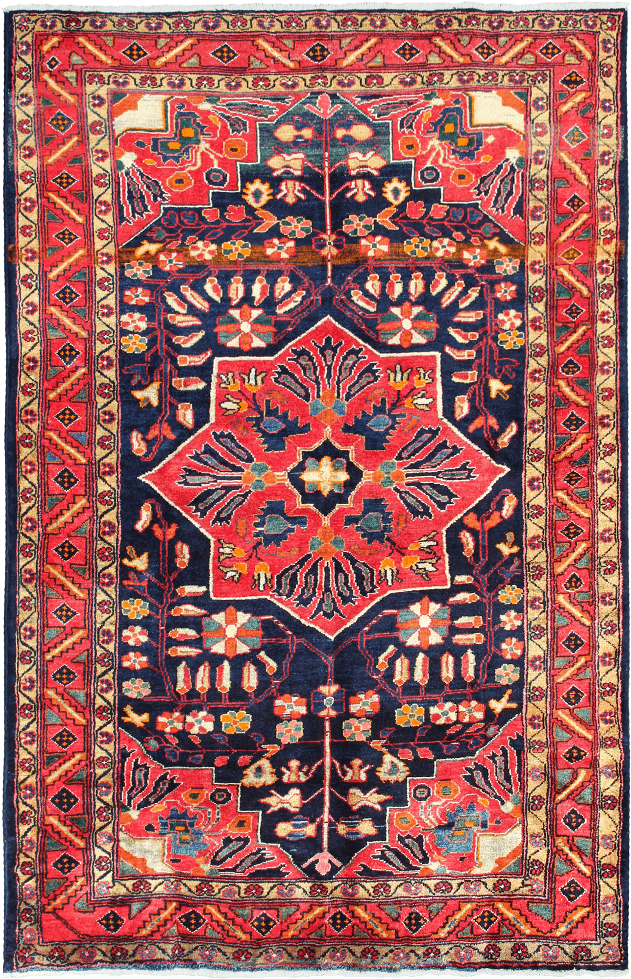 Antique Bakhtiari Rectangle Blue Rug 5×8 Wool-Cotton