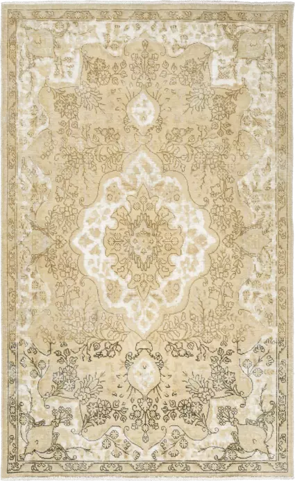 Modern Tabriz Rectangle Beige Rug 5×8 Wool-Cotton