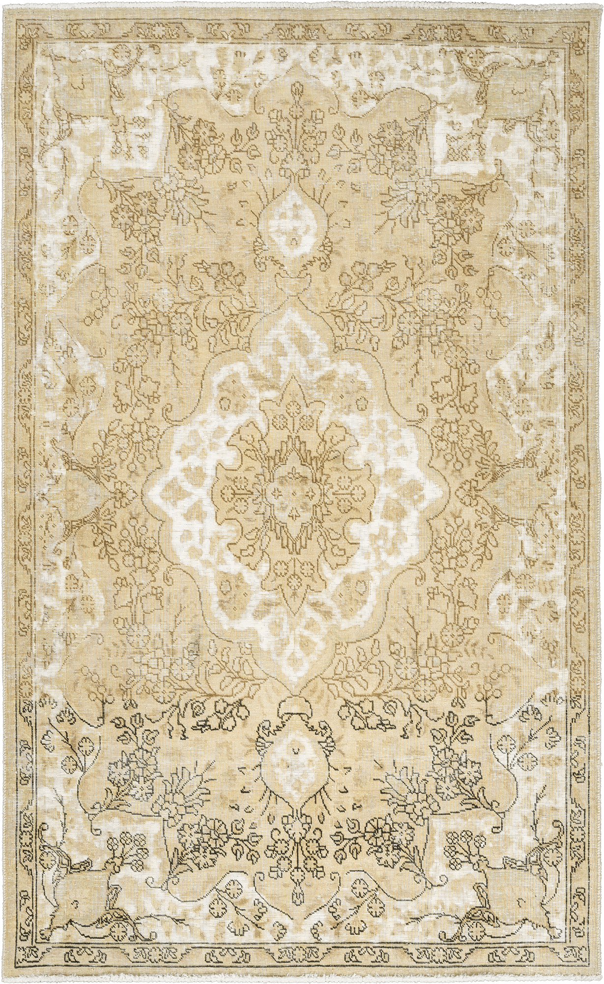 Modern Tabriz Rectangle Beige Rug 5×8 Wool-Cotton