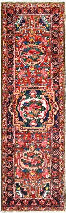 Antique Bakhtiari Runner Red Rug 4×13 Wool-Cotton