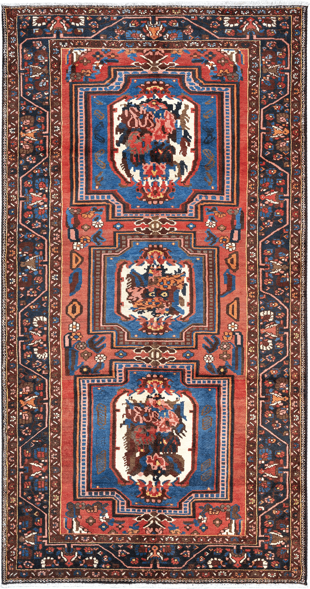 Antique Bakhtiari Rectangle Blue Rug 5×10 Wool-Cotton