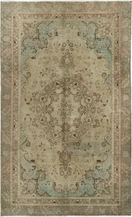 Modern Tabriz Rectangle Olive Rug 6×9 Wool-Cotton