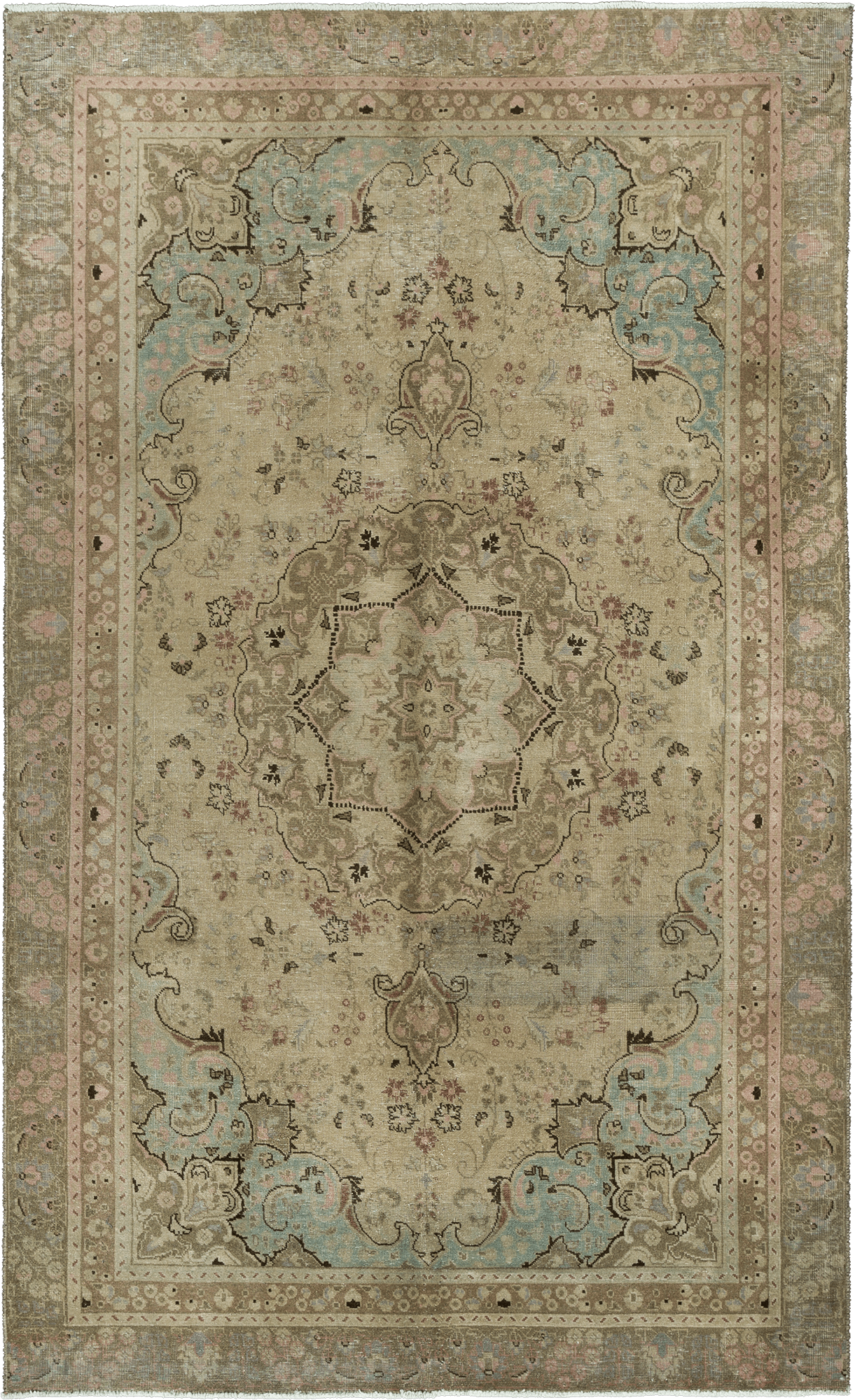 Modern Tabriz Rectangle Olive Rug 6×9 Wool-Cotton