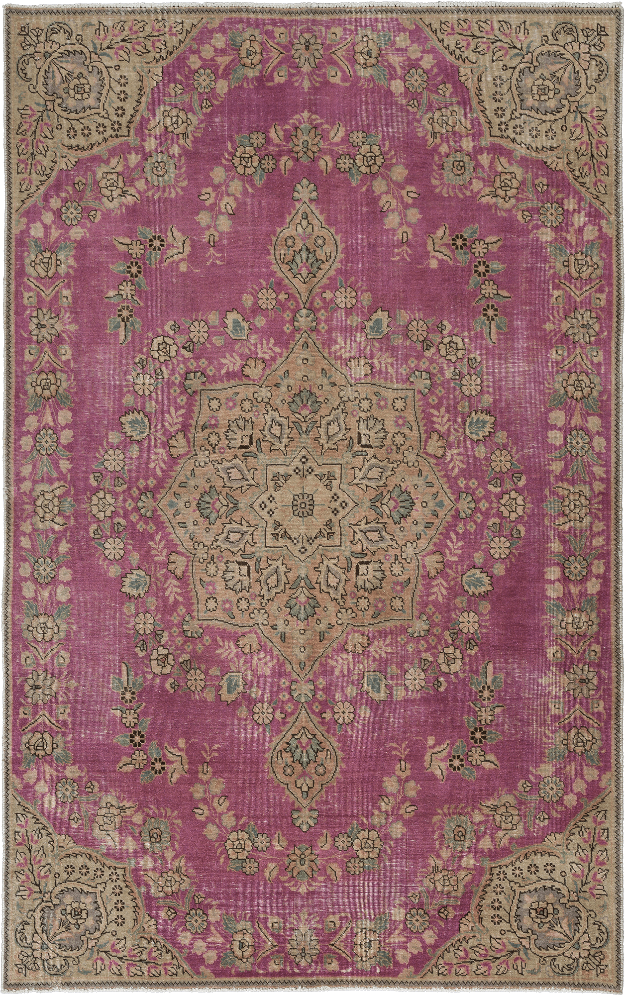 Colorful Vintage Lilihan Rectangle Pink Rug 6×9 Wool-Cotton