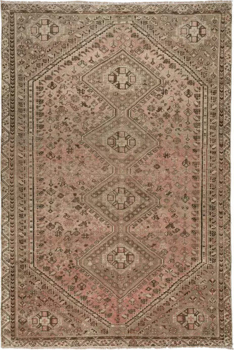 Modern Qashqai Rectangle Pink Rug 6×10 Wool-Cotton