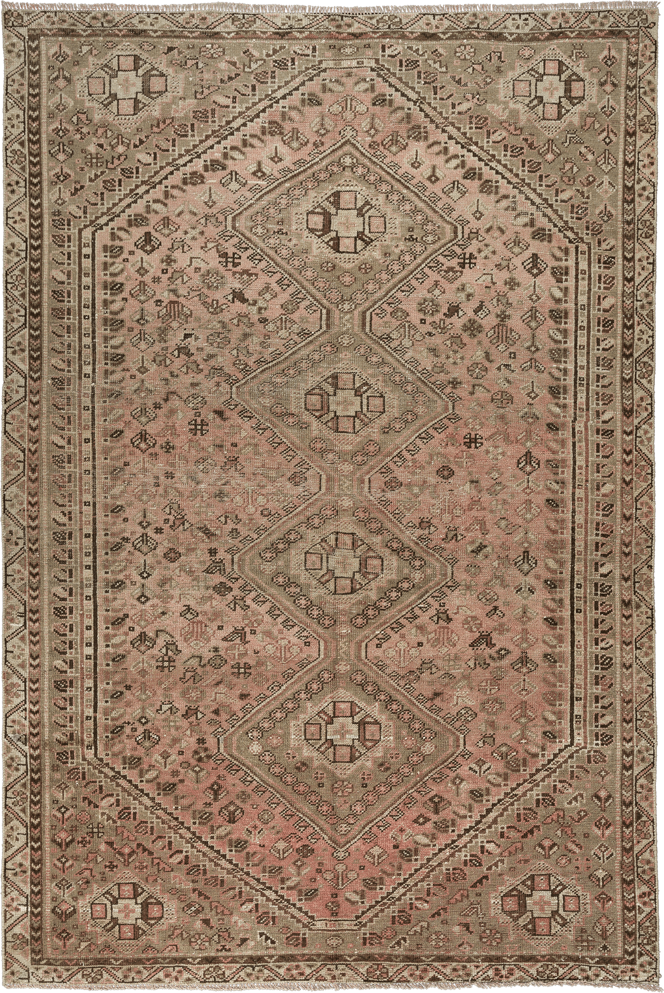 Modern Qashqai Rectangle Pink Rug 6×10 Wool-Cotton