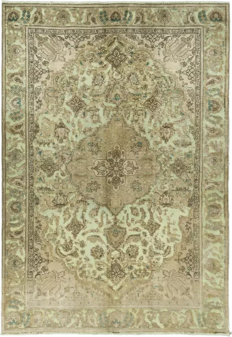 Modern Tabriz Rectangle Olive Rug 6×9 Wool-Cotton