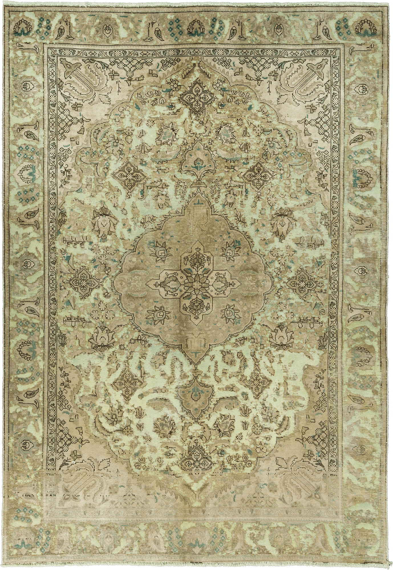 Modern Tabriz Rectangle Olive Rug 6×9 Wool-Cotton