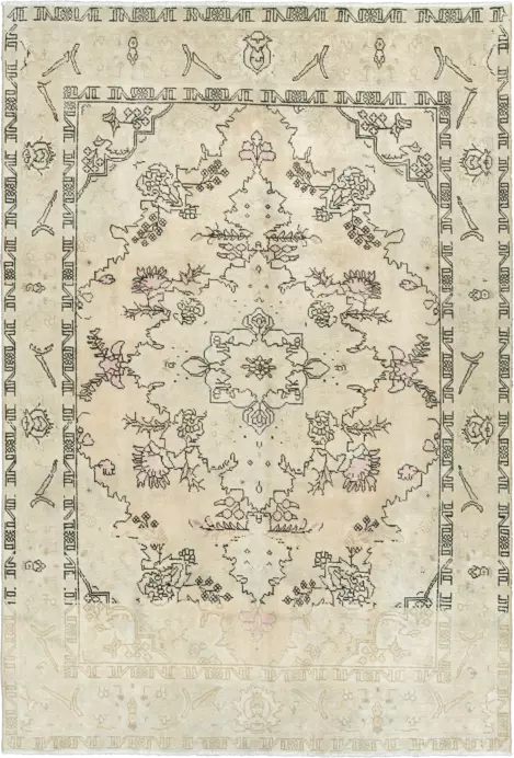 Modern Tabriz Rectangle Beige Rug 7×10 Wool-Cotton