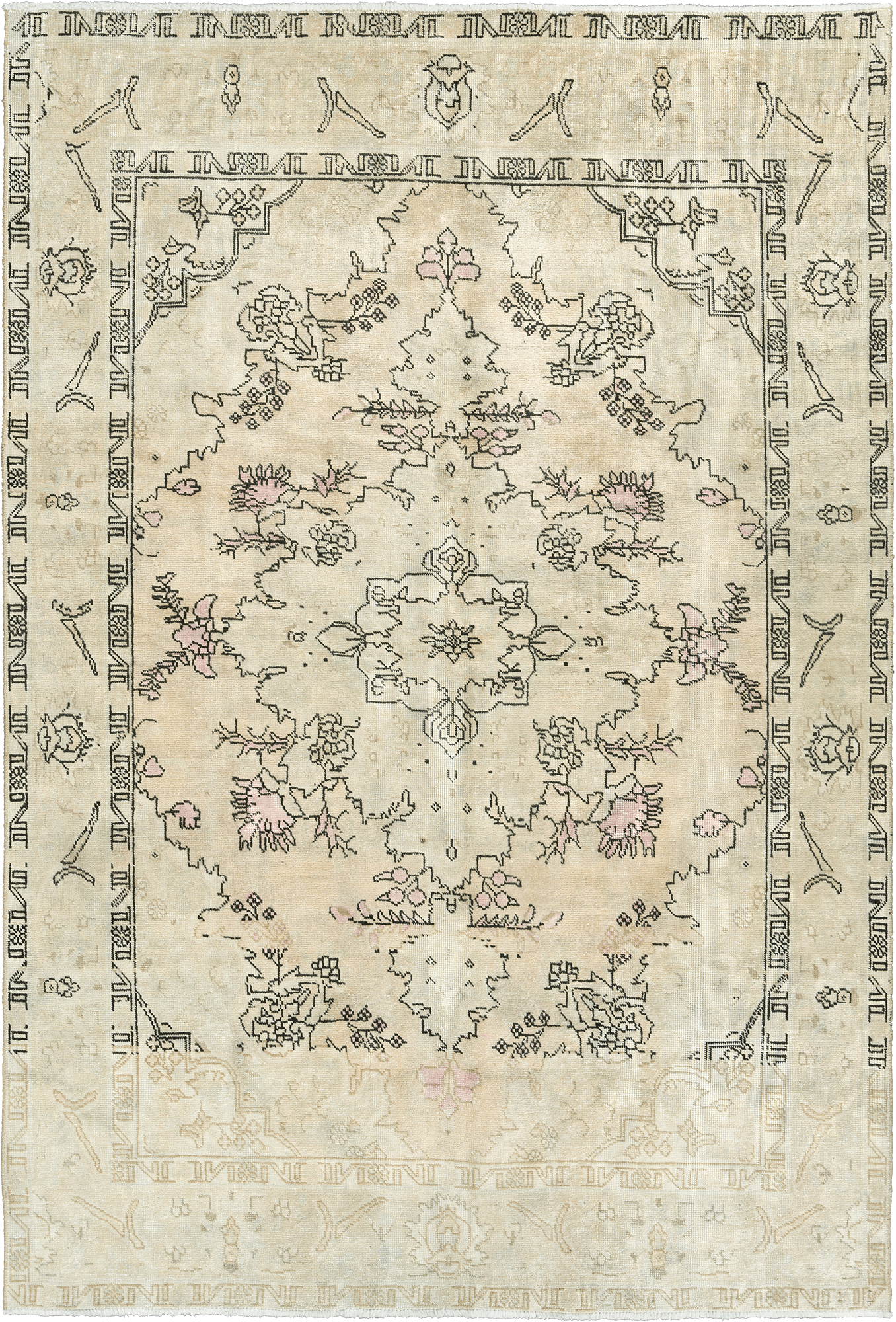 Modern Tabriz Rectangle Beige Rug 7×10 Wool-Cotton