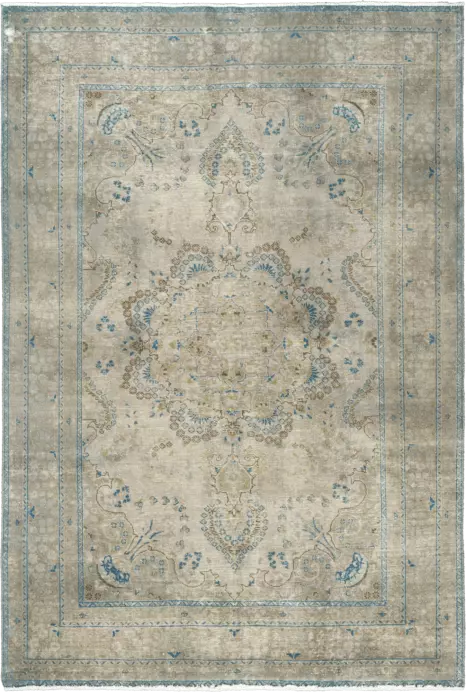 Modern Tabriz Rectangle Grey Rug 6×9 Wool-Cotton