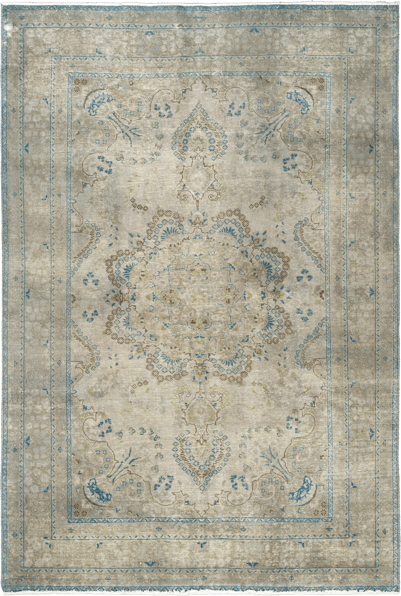 Modern Tabriz Rectangle Grey Rug 6×9 Wool-Cotton