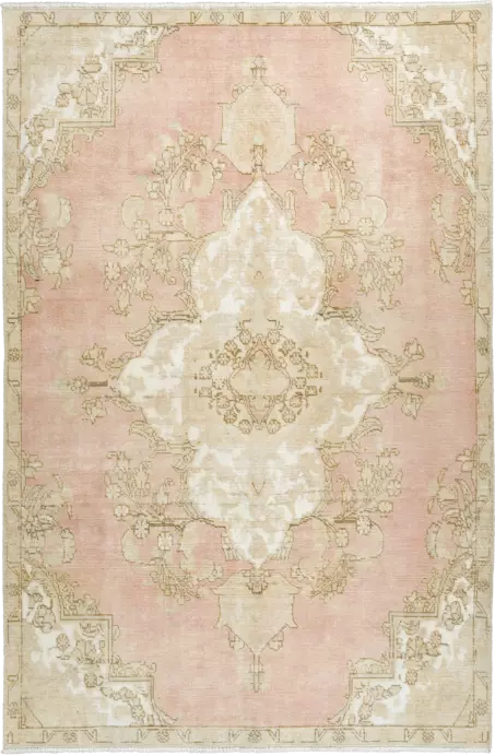 Modern Tabriz Rectangle Pink Rug 6×9 Wool-Cotton
