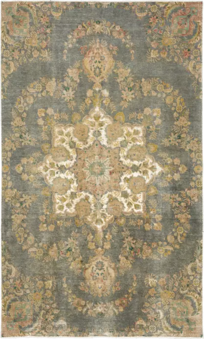 Modern Tabriz Rectangle Grey Rug 6×10 Wool-Cotton