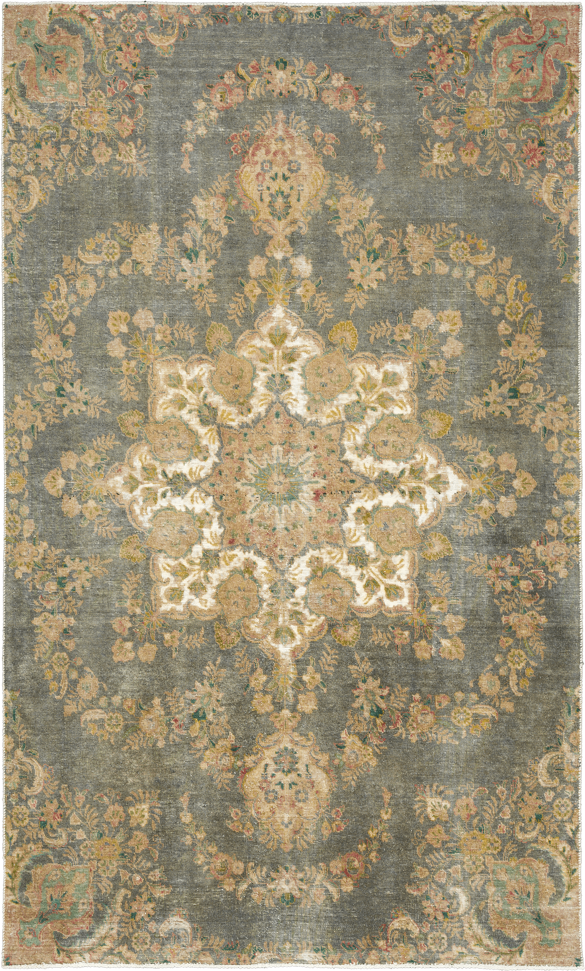 Modern Tabriz Rectangle Grey Rug 6×10 Wool-Cotton