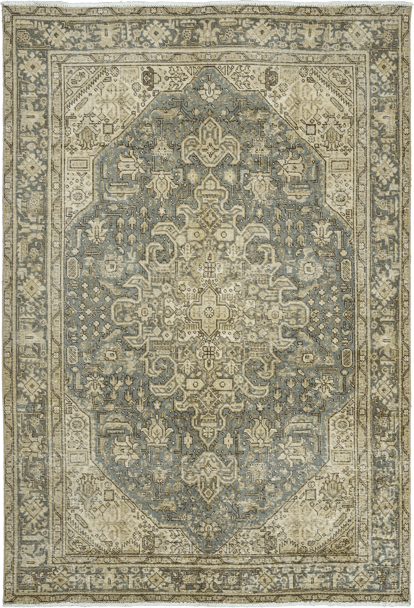 Modern Heriz Rectangle Grey Rug 6×9 Wool-Cotton
