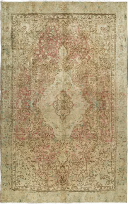 Modern Tabriz Rectangle Pink Rug 6×10 Wool-Cotton