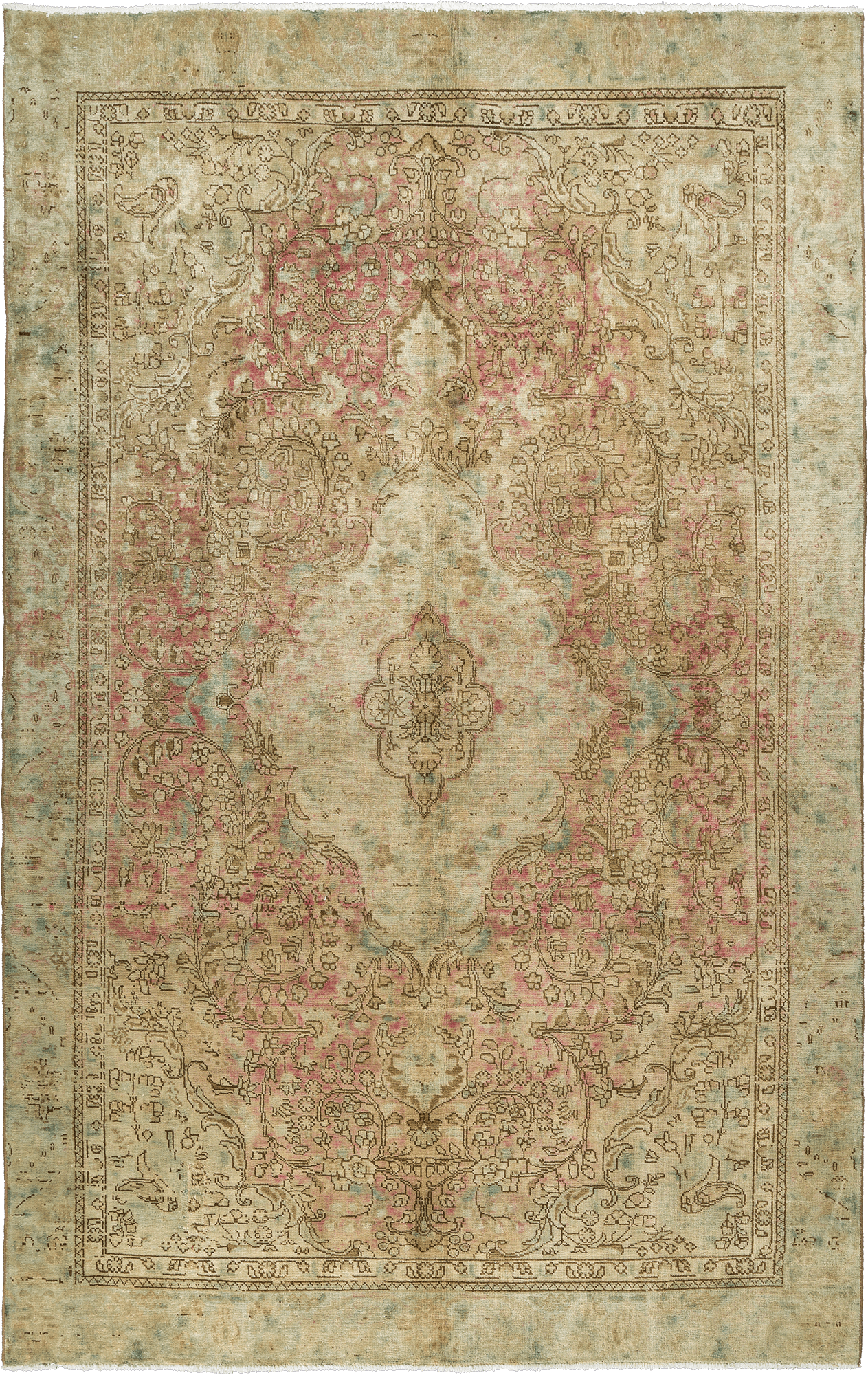 Modern Tabriz Rectangle Pink Rug 6×10 Wool-Cotton
