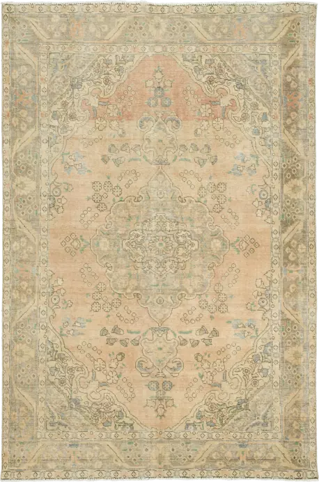 Modern Tabriz Rectangle Pink Rug 6×10 Wool-Cotton