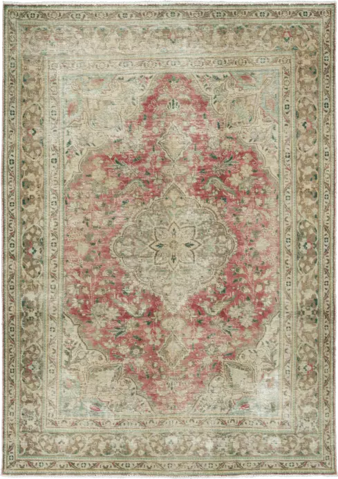 Modern Tabriz Rectangle Red Rug 7×9 Wool-Cotton