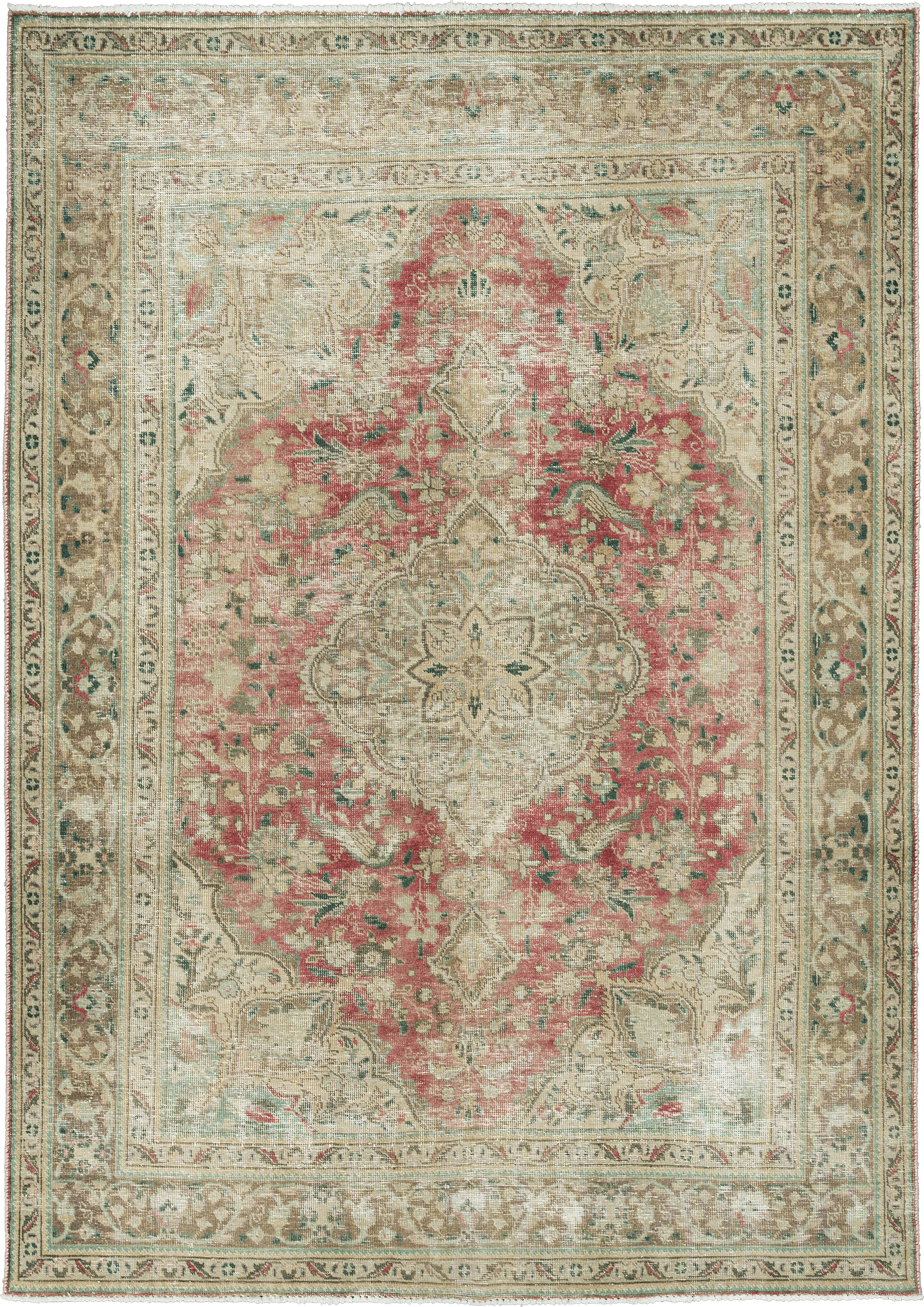 Modern Tabriz Rectangle Red Rug 7×9 Wool-Cotton