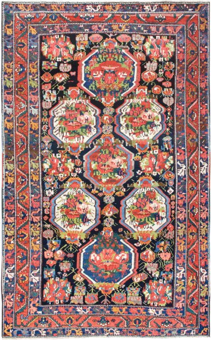 Antique Bakhtiari Rectangle Multicolored Rug 7×11 Wool-Cotton