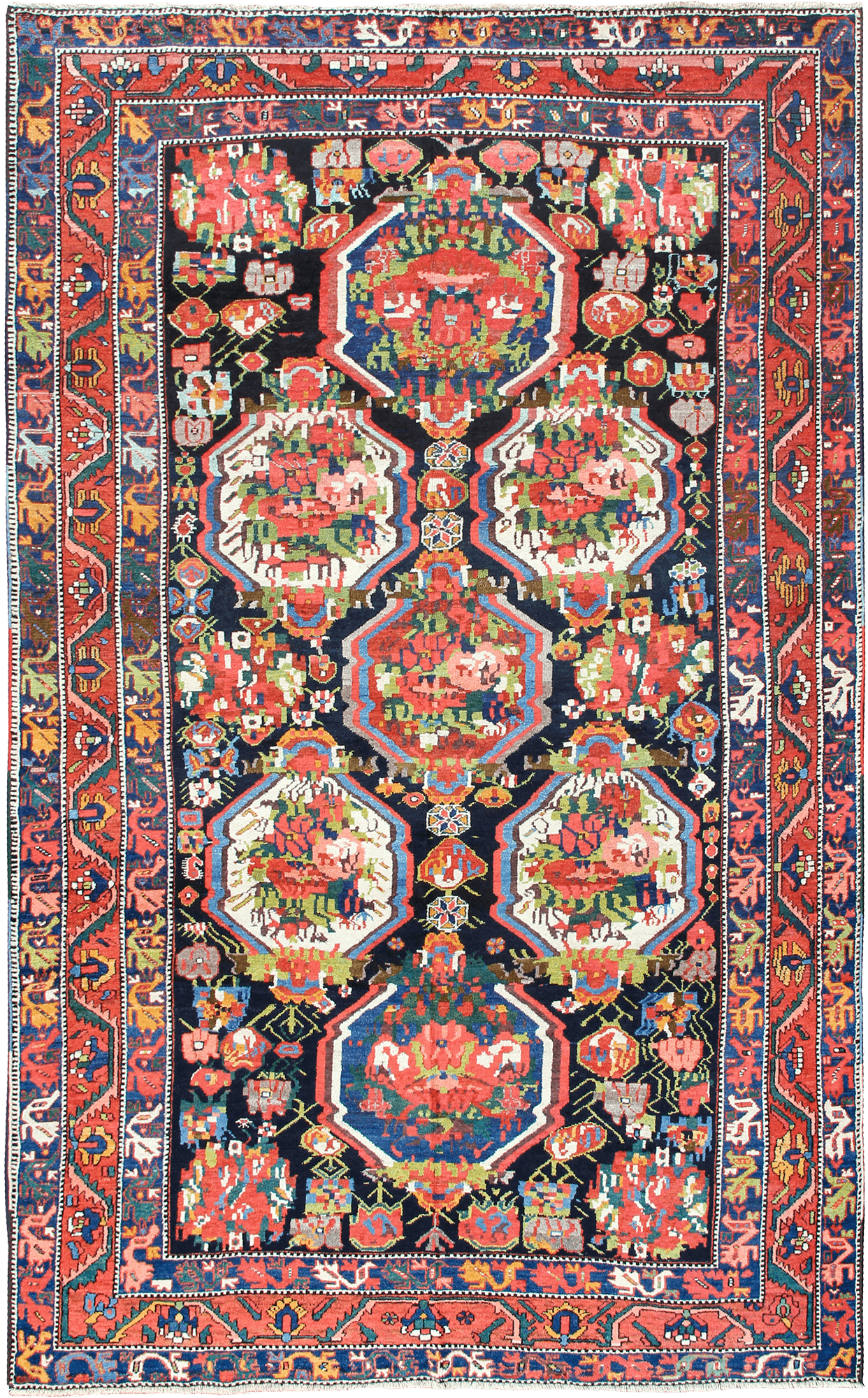 Antique Bakhtiari Rectangle Multicolored Rug 7×11 Wool-Cotton