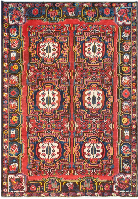 Antique Bakhtiari Rectangle Red Rug 7×10 Wool-Cotton