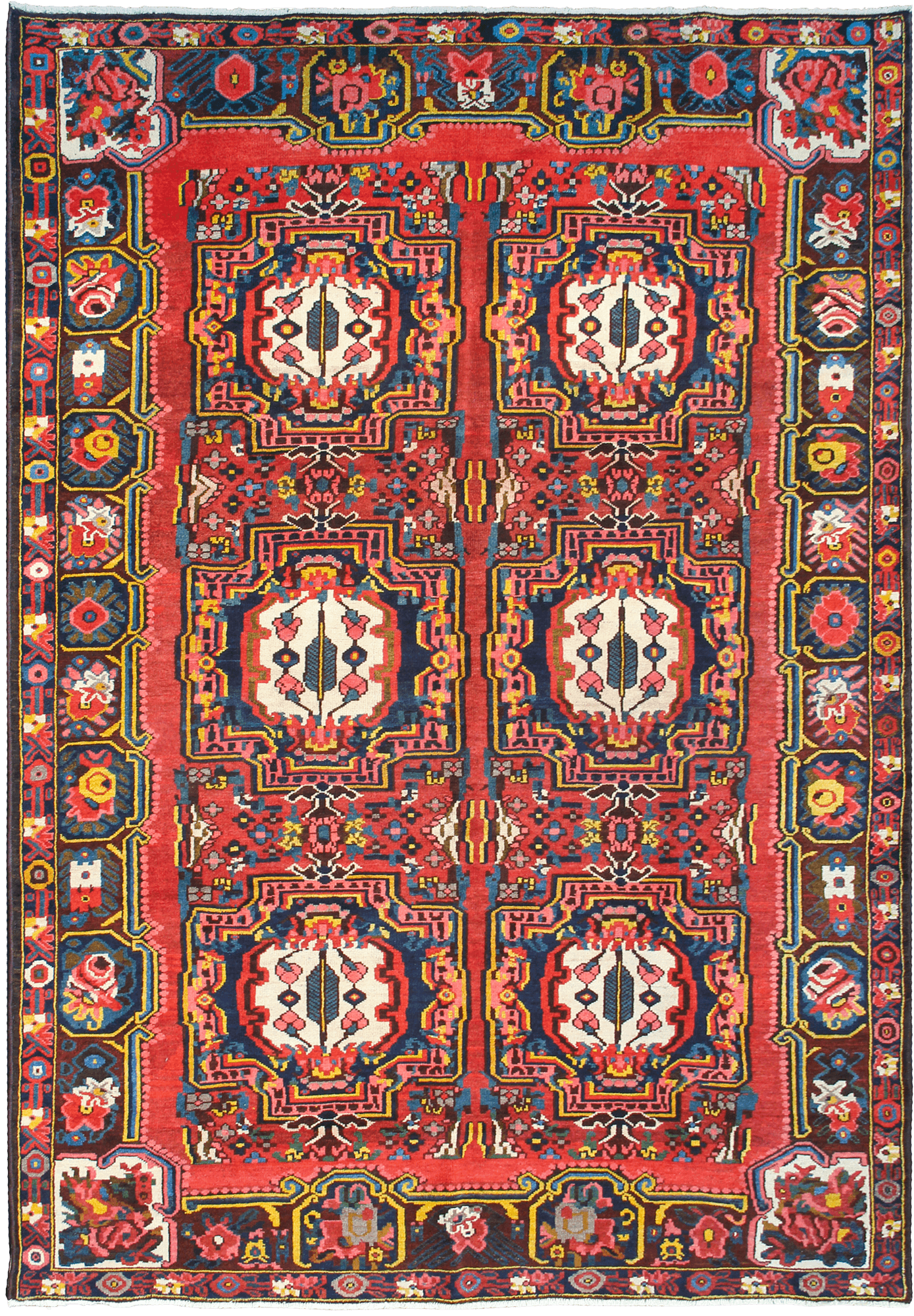 Antique Bakhtiari Rectangle Red Rug 7×10 Wool-Cotton