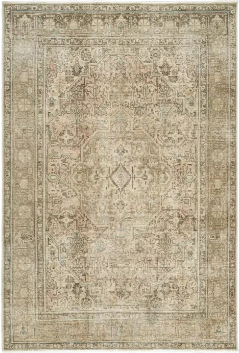 Modern Heriz Rectangle Beige Rug 7×10 Wool-Cotton